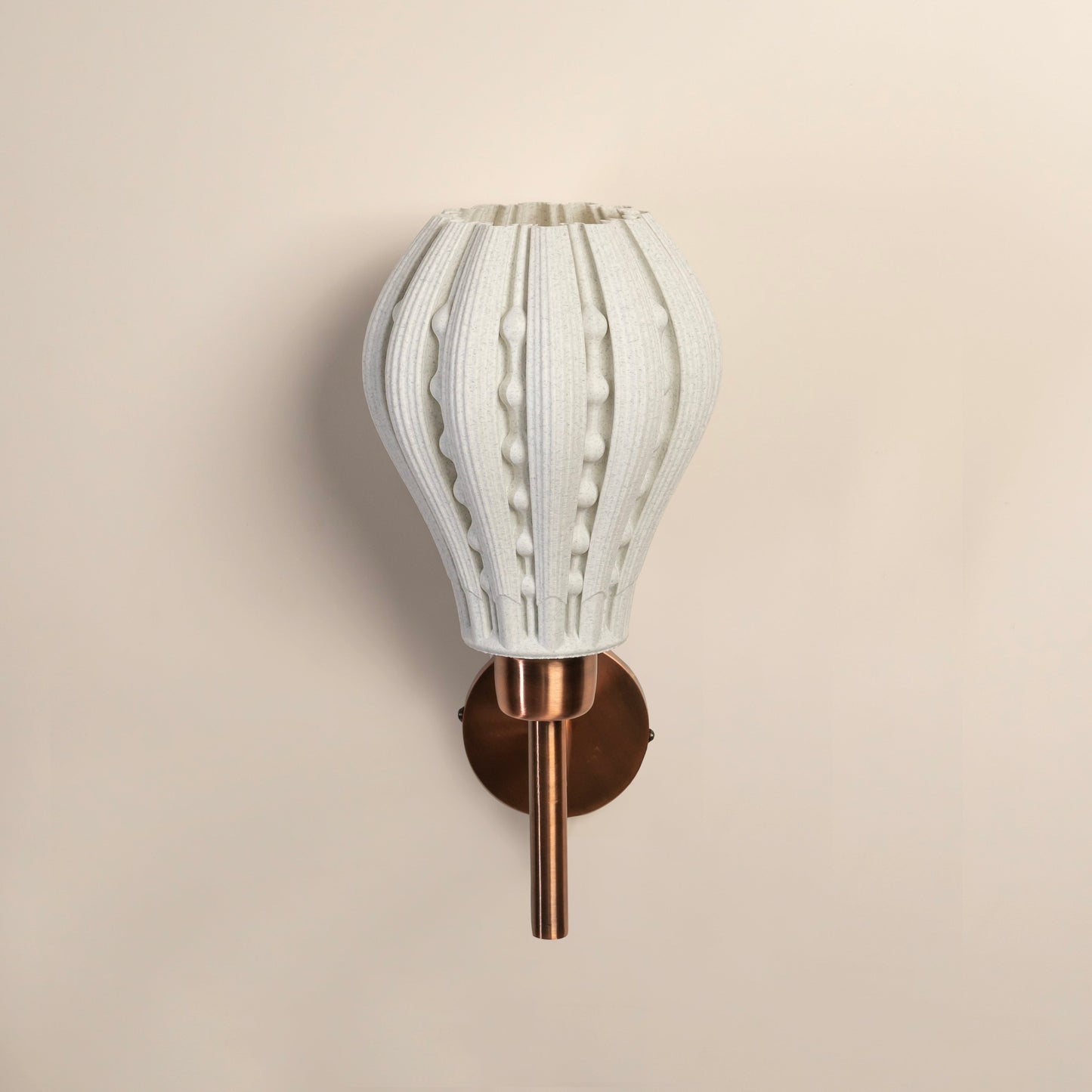Sozori designer wall lamp for living room with a textured white shade and copper base