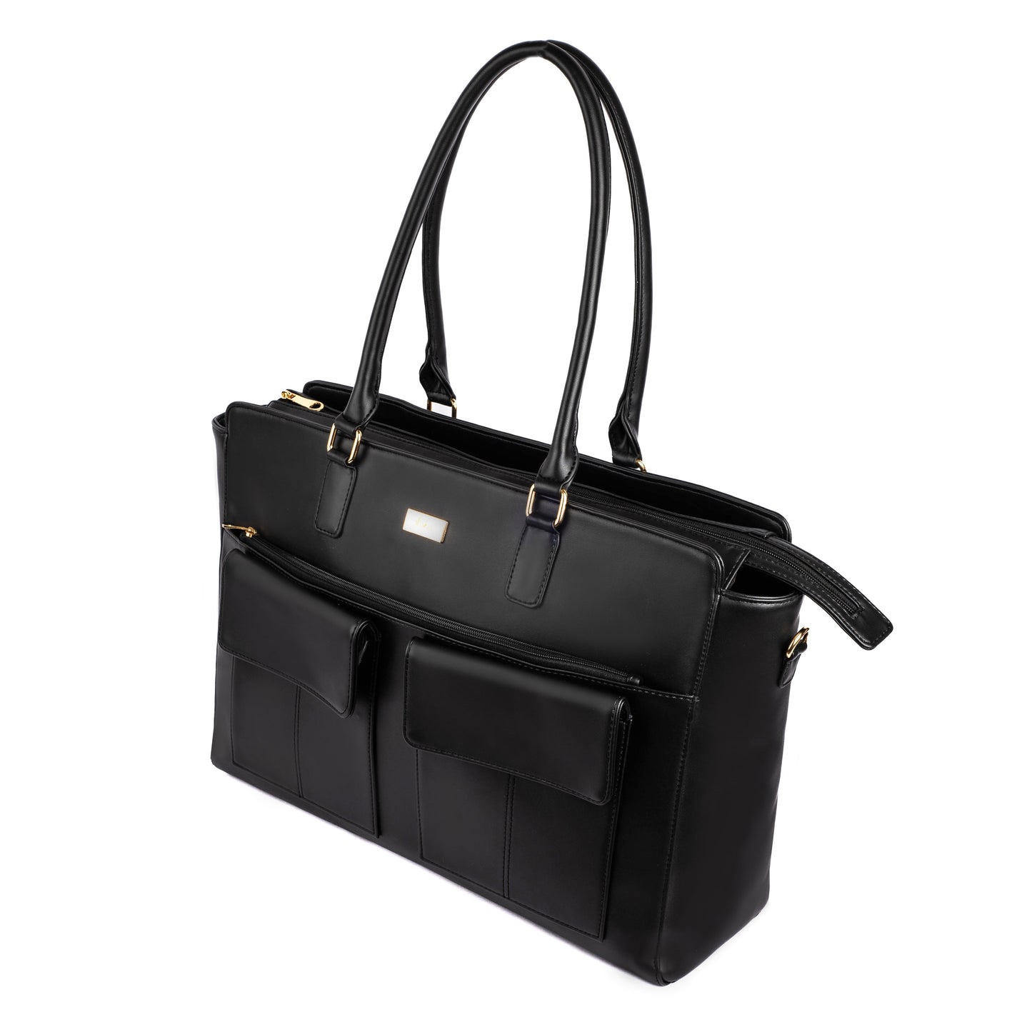 Stylish oversized black tote bag with pockets, a fashionable large tote for laptops