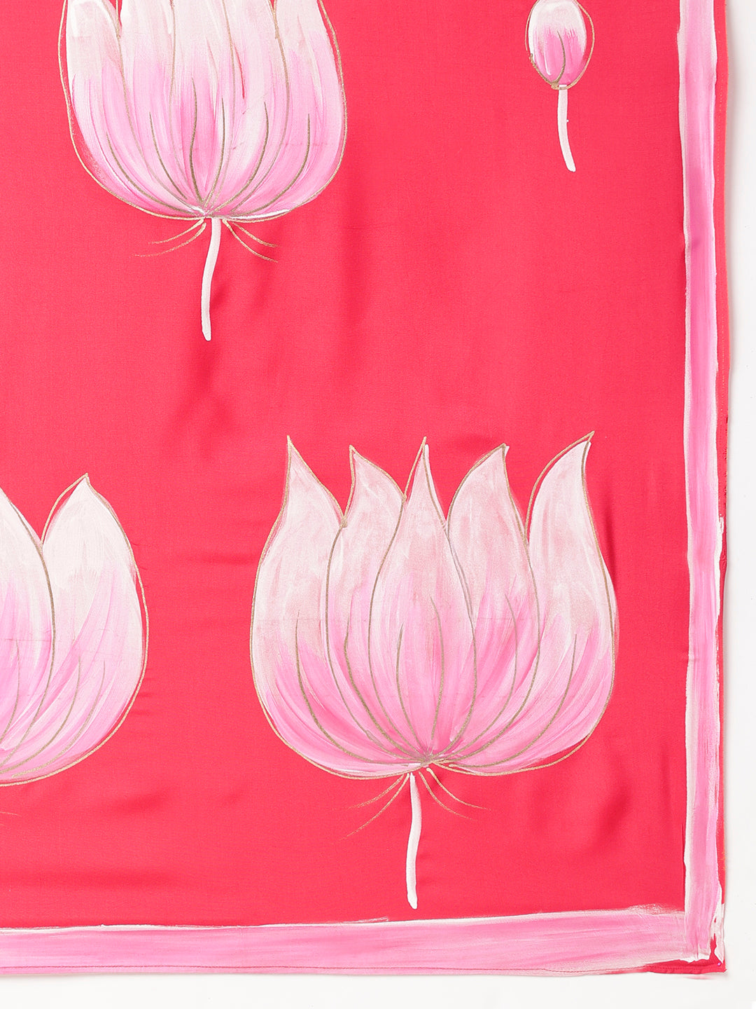 Bright pink floral designer mal mal saree featuring elegant lotus patterns for festive occasions
