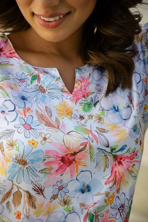 Floral pajama set for women featuring a colorful floral print and a comfortable neckline