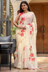 Elegant floral print cream saree featuring vibrant floral designs, perfect for festive occasions