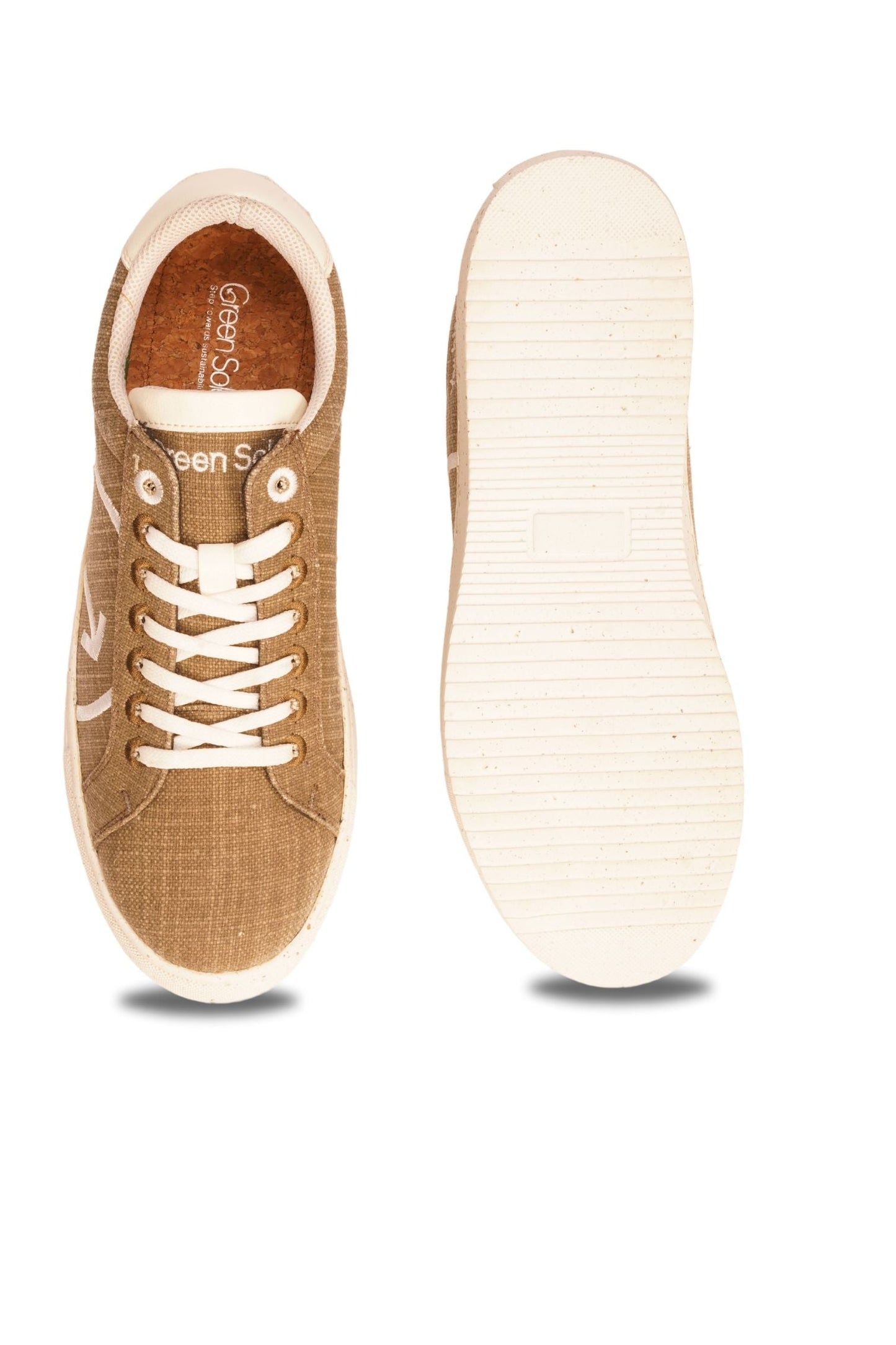 Natural material sneakers for men in beige color with white soles and laces from Stylera