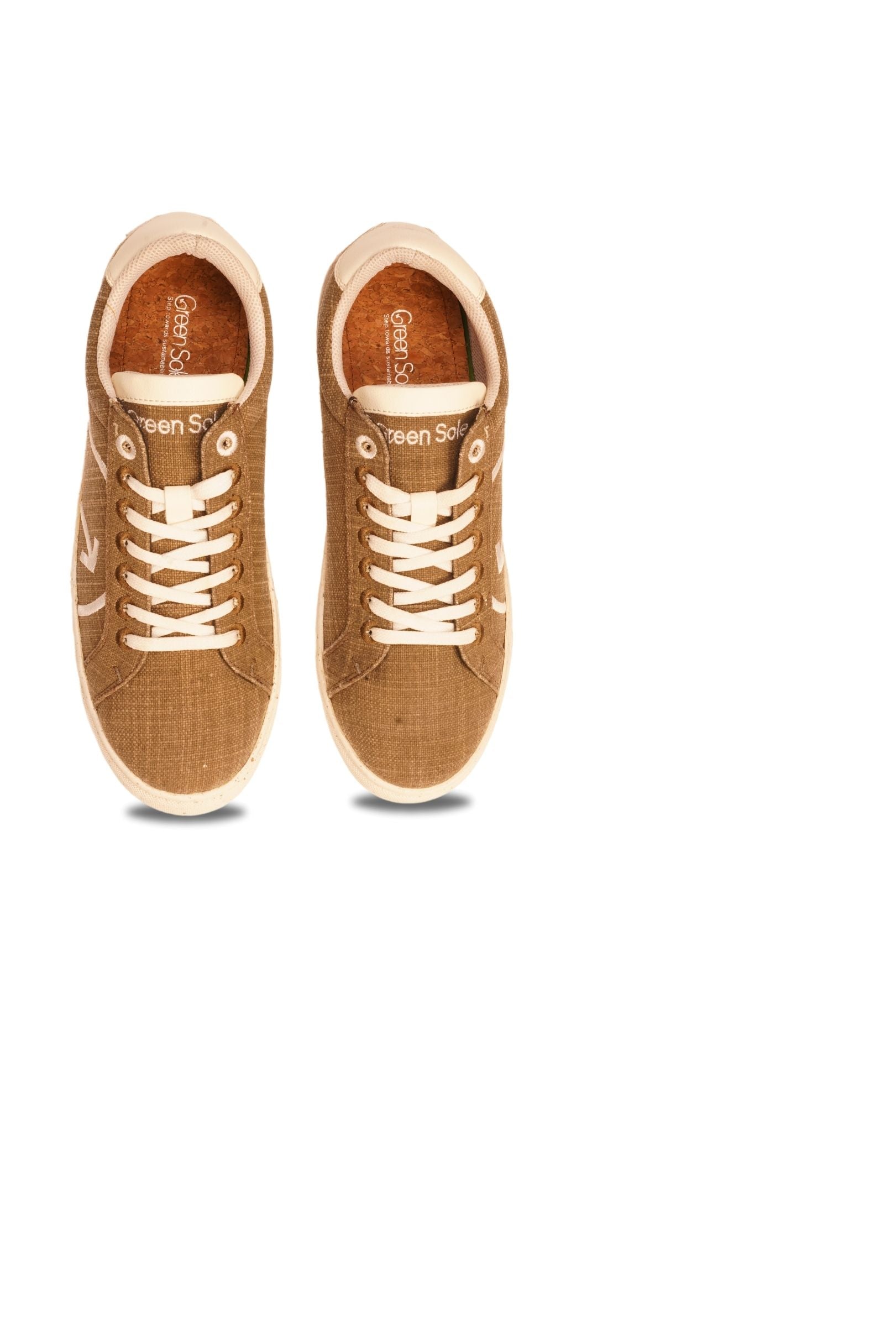 Stylera natural material sneakers for men in tan color with white laces and breathable design