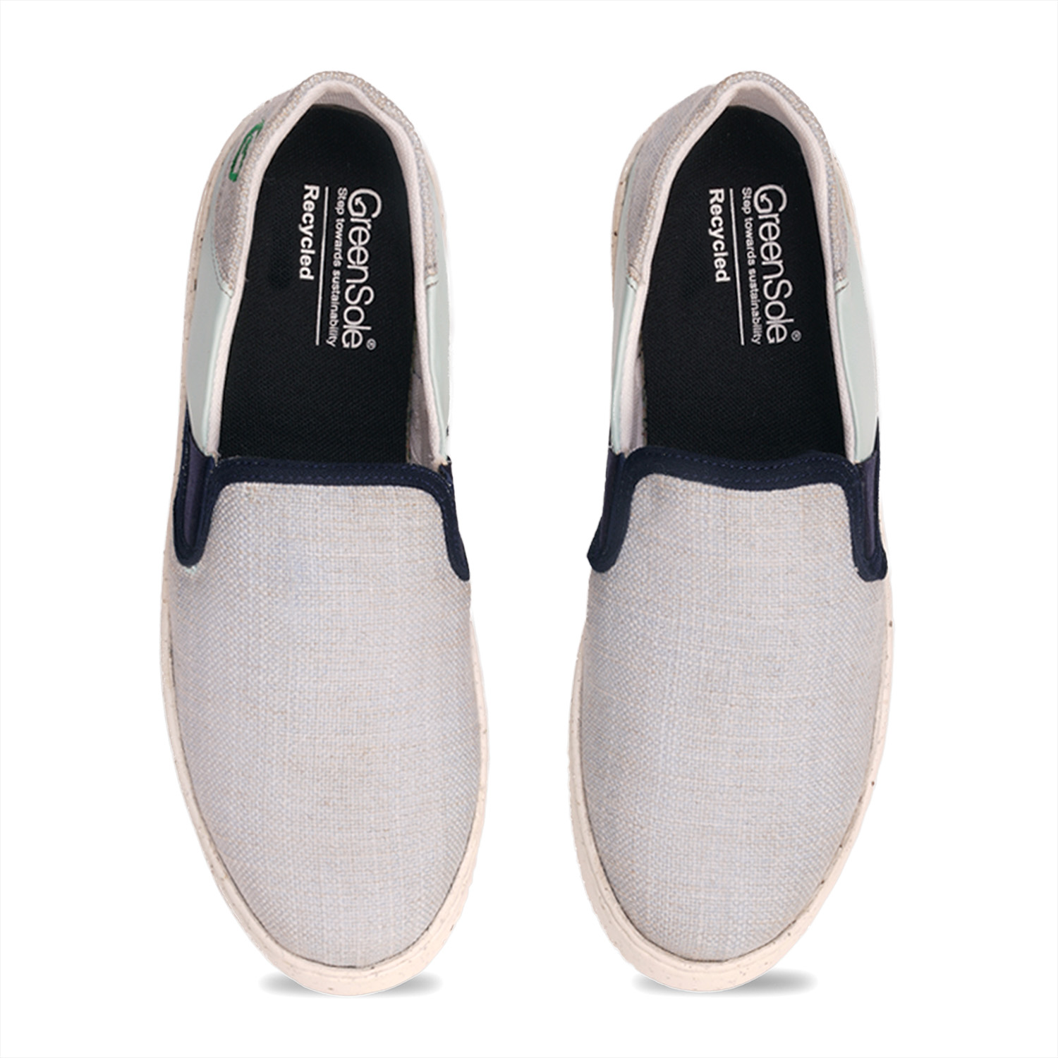 Greensoleshop trendy slip on footwear for women with a stylish gray and navy design