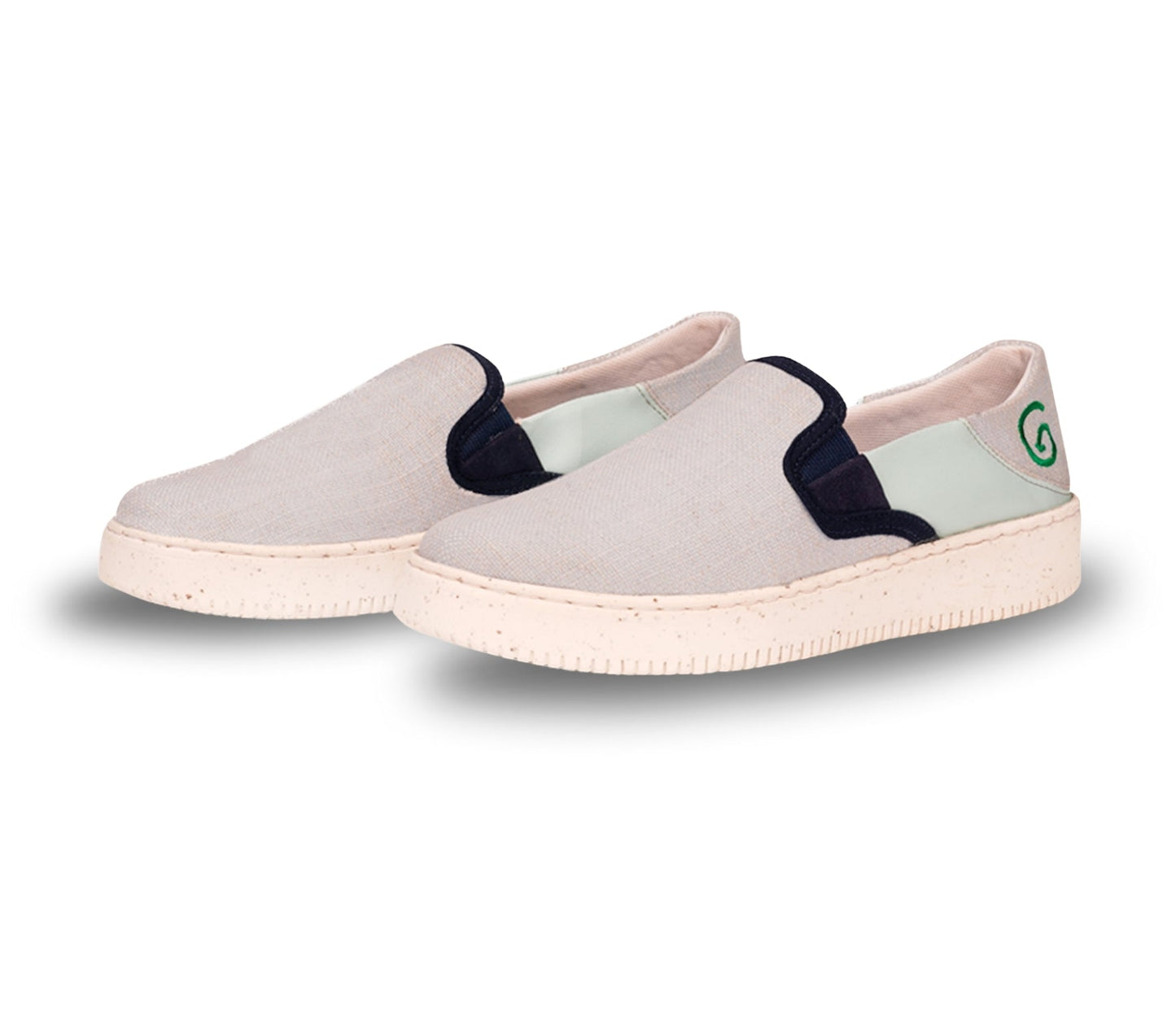Stylish Greensoleshop trendy slip on footwear for women in gray with navy accents