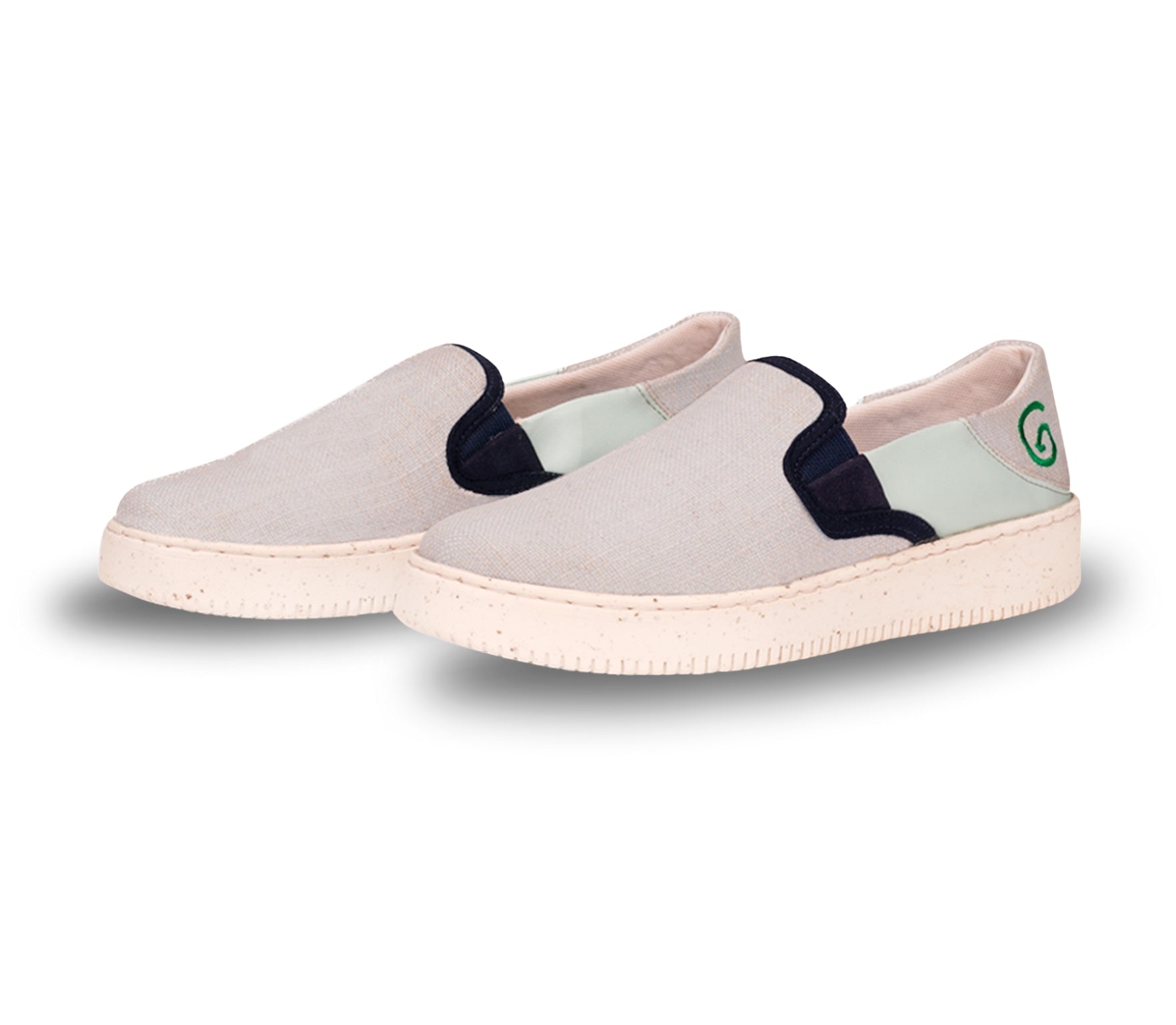 Stylish Greensoleshop trendy slip on footwear for women in gray with navy accents