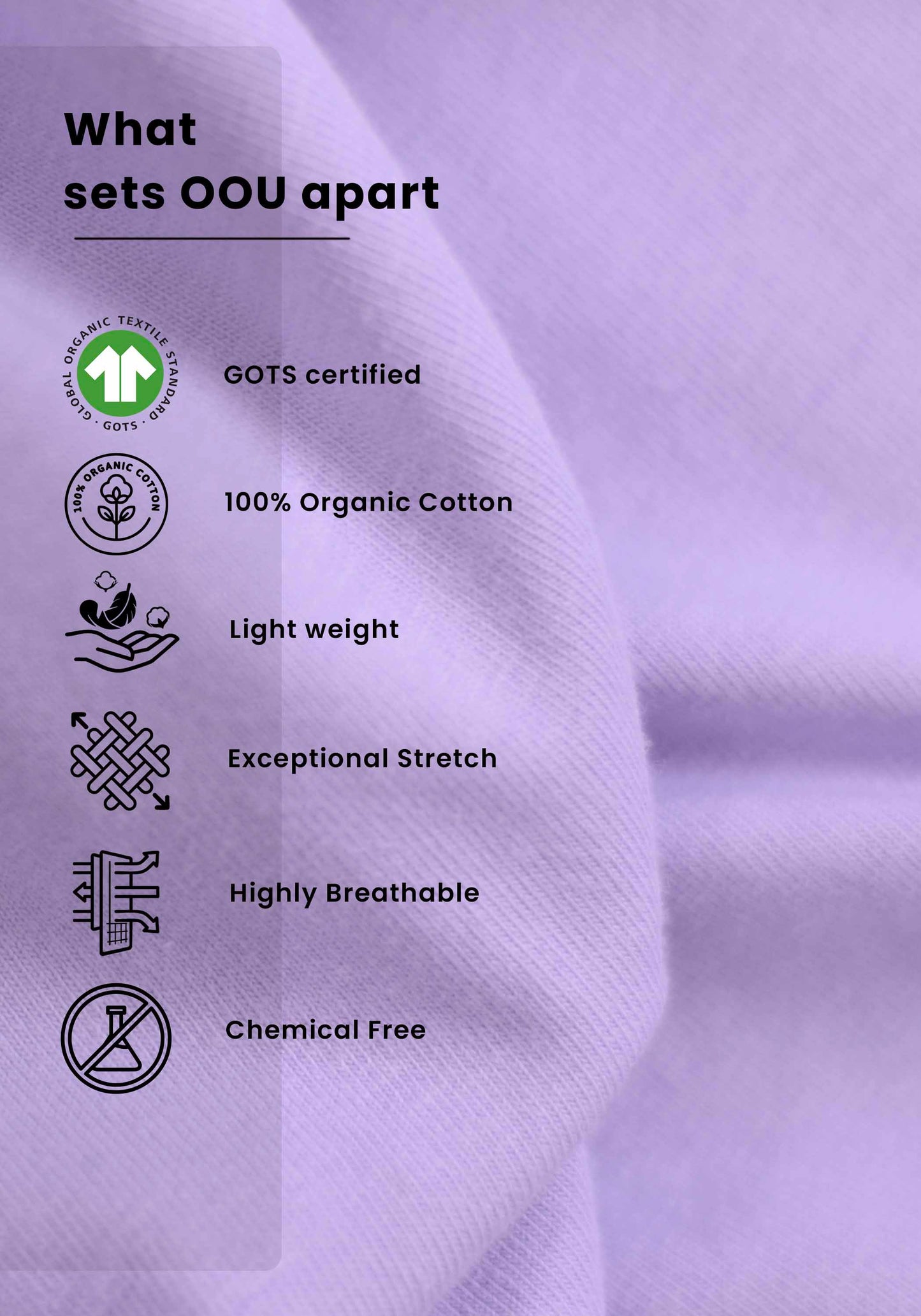 Close-up of lavender oversized t-shirt fabric showing soft organic cotton texture and features