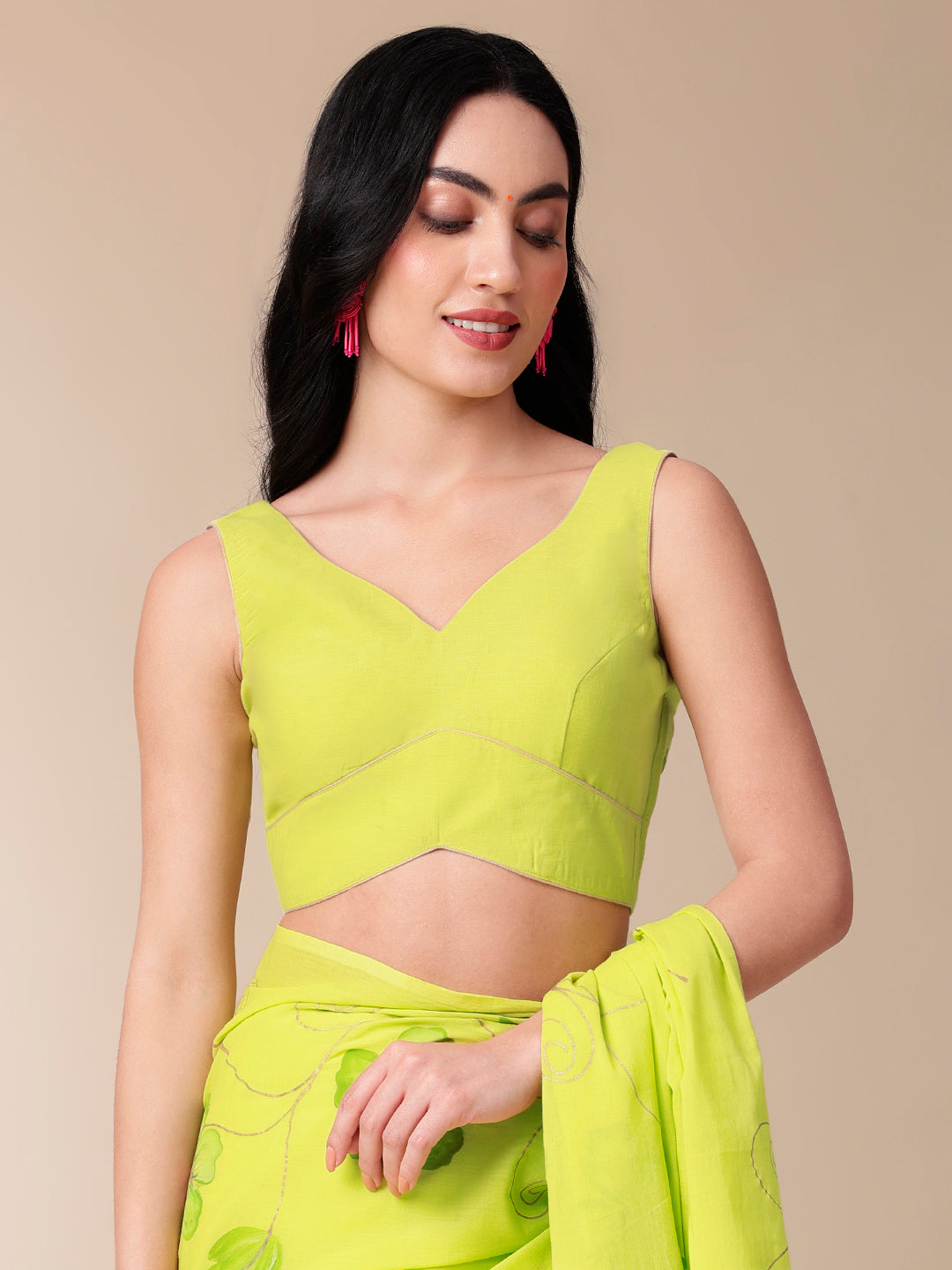 Stylera Bright Green Mal Mal Saree for Women with Elegant Floral Design and Stylish Blouse