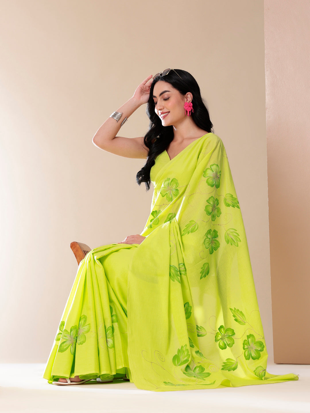 Bright Yellow Mal Mal Saree for Women with Floral Prints, Perfect for Special Occasions