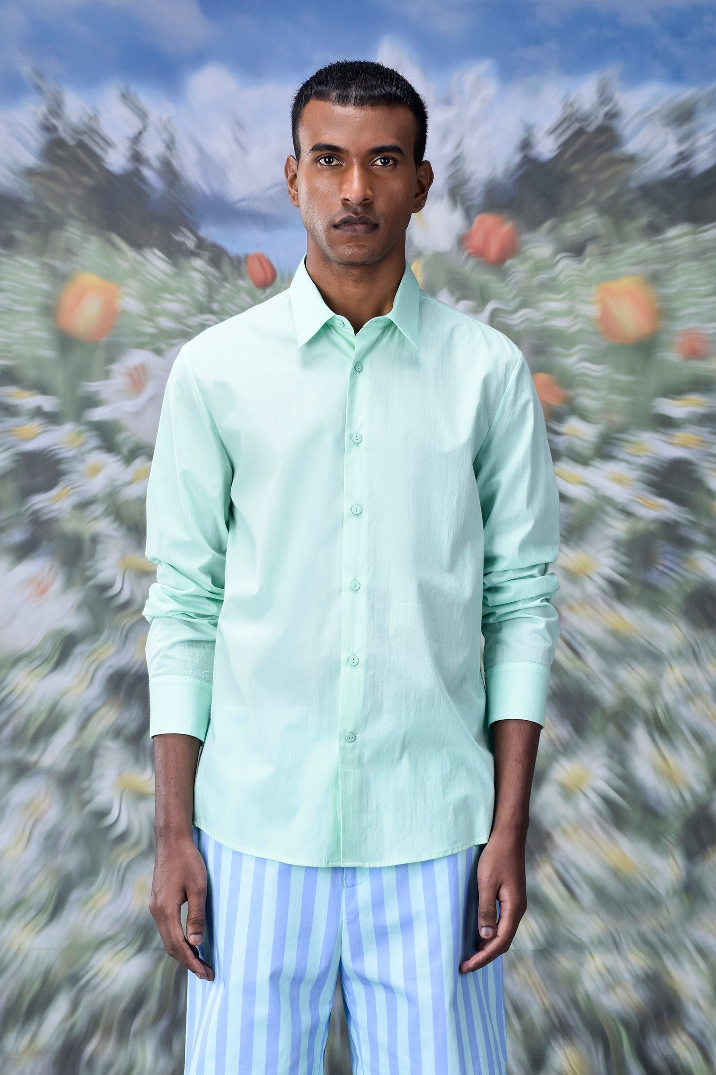 Stylera malmal regular fit formal shirt mint green long sleeve button down on male model