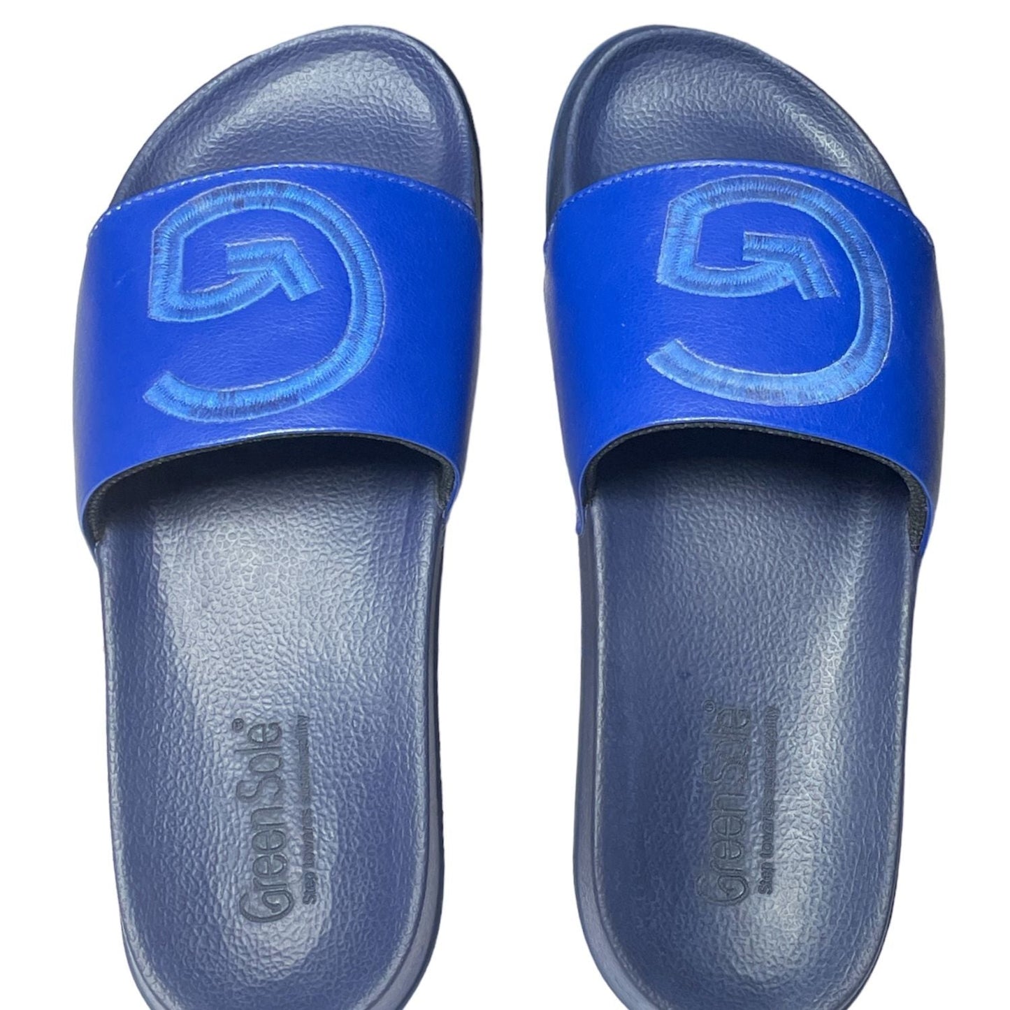 Men's blue slider sandals from Stylera with a comfortable design and logo detail