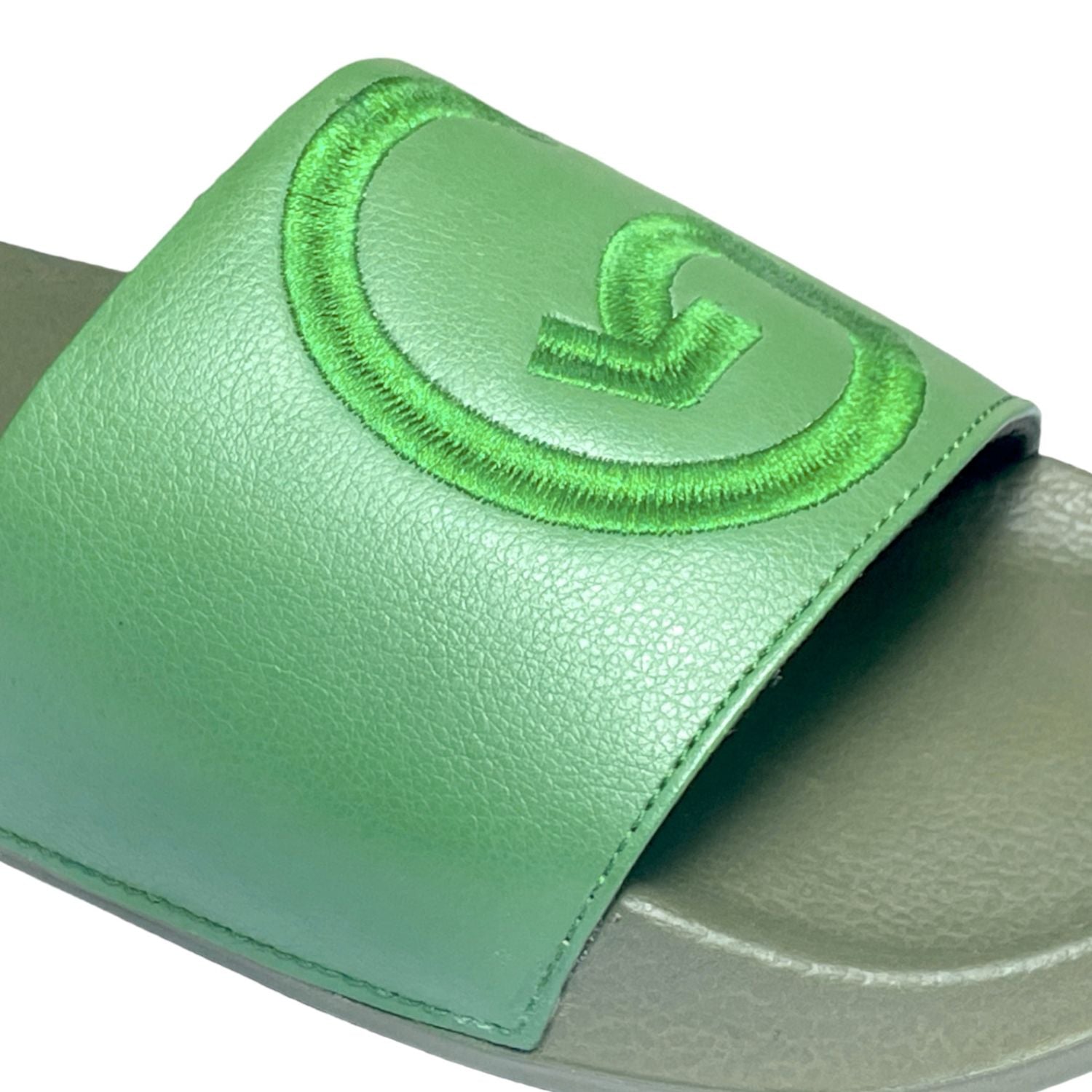 Men's green sliders featuring a stylish embroidered logo for comfortable summer wear
