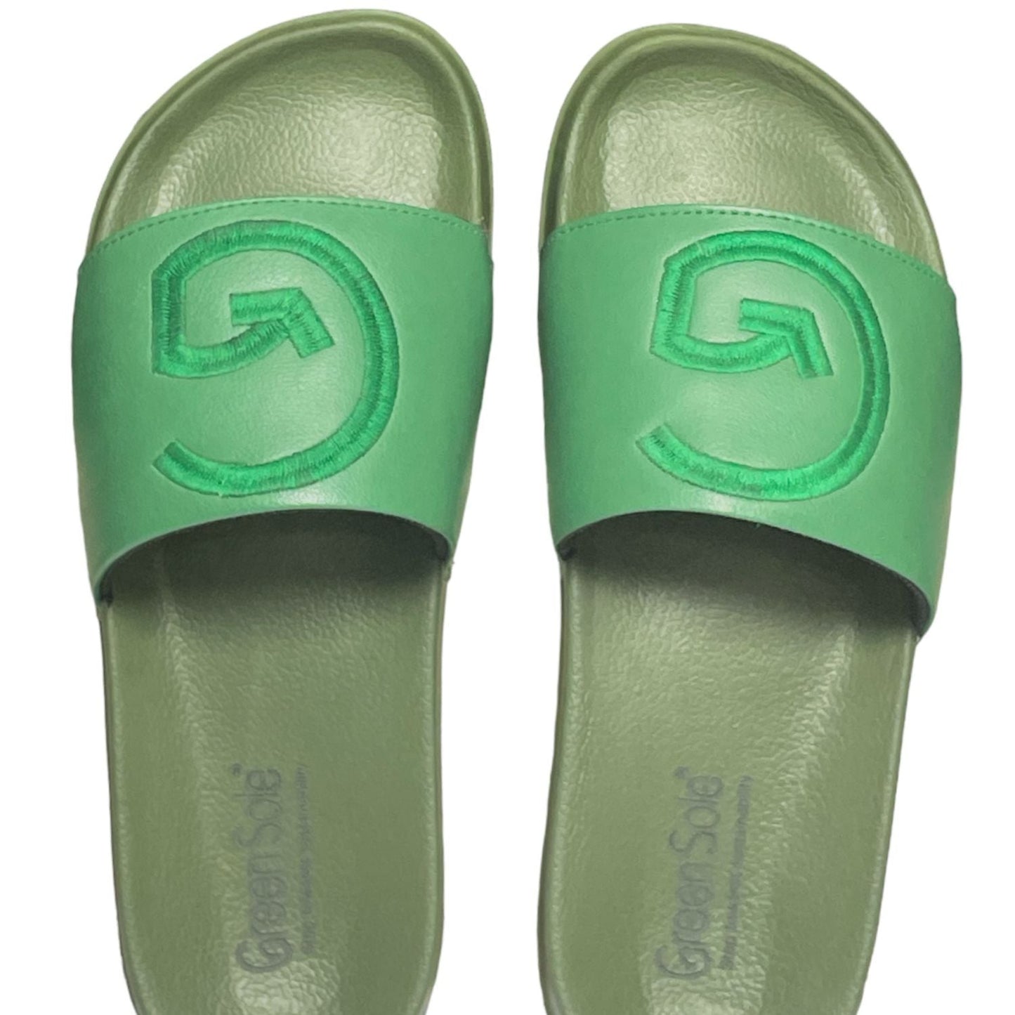 Stylish men's green sliders with logo for comfortable casual wear