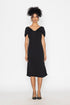 Stylera moonlit tide cocktail dress in black with off-shoulder design and midi length