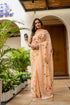 Elegant peach floral saree for women featuring delicate rose embroidery and a lightweight design
