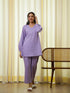 Stylish purple cotton co-ord set for women featuring a v-neck top and loose pants