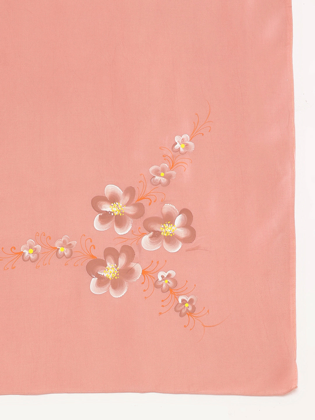 Delicate soft cotton saree with floral design in soft peach featuring intricate flower patterns