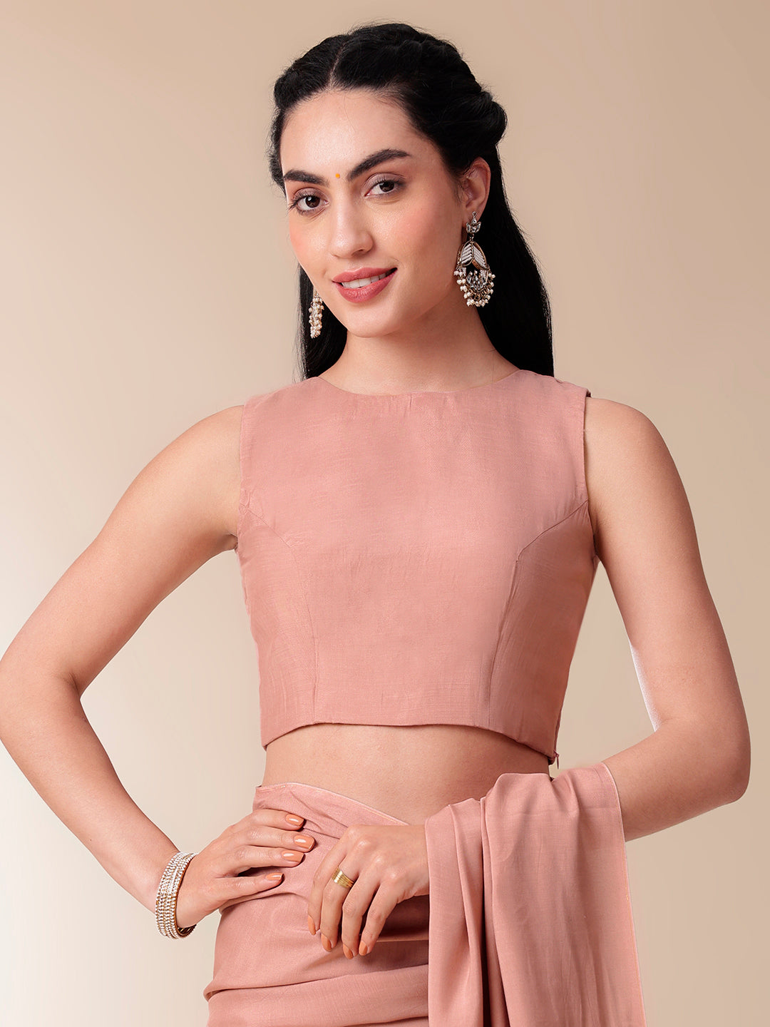 Elegant soft cotton saree with floral design paired with a stylish blouse and accessories