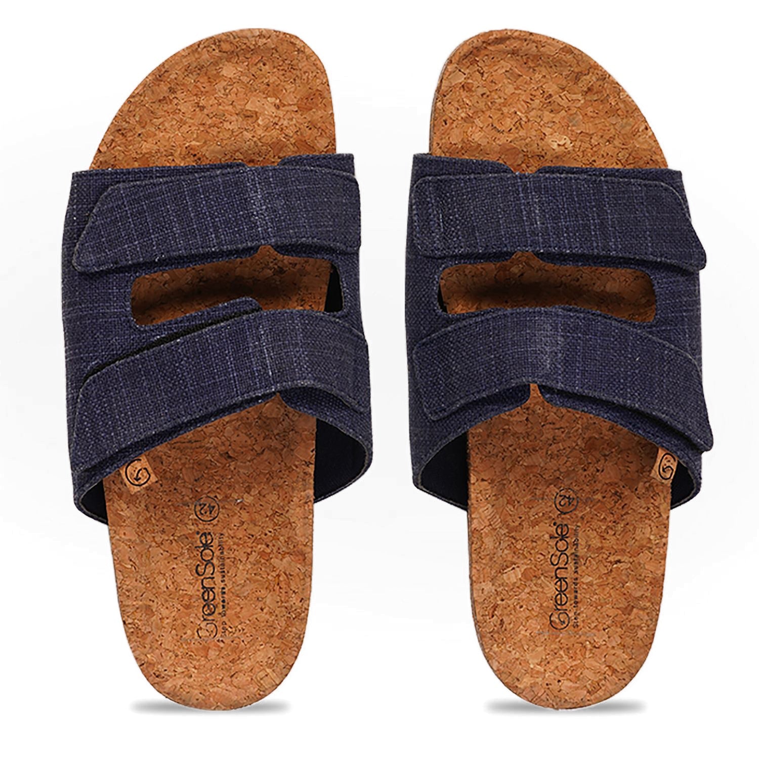 Stylish cork sole sandals for men in navy blue with comfortable straps for casual wear