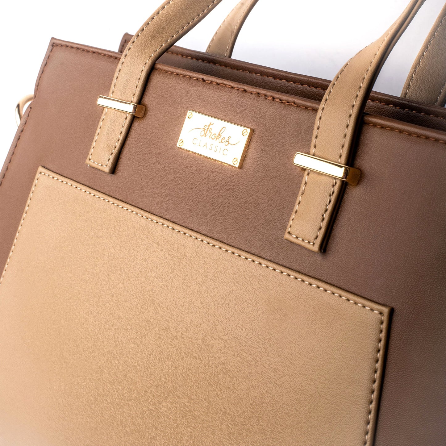 Stylish everyday work bags by Stylera featuring a sleek design in brown and gold accents