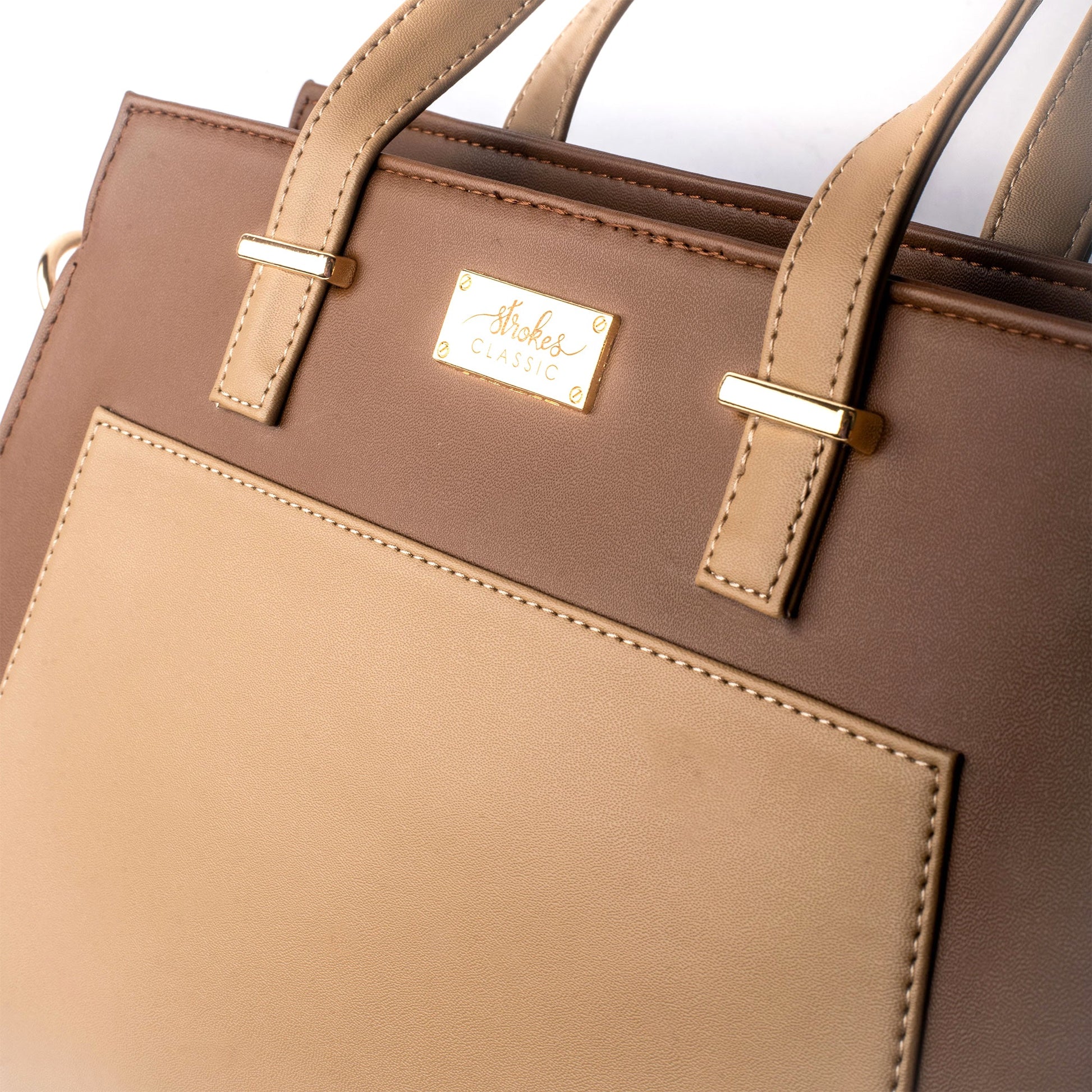 Stylish everyday work bags by Stylera featuring a sleek design in brown and gold accents