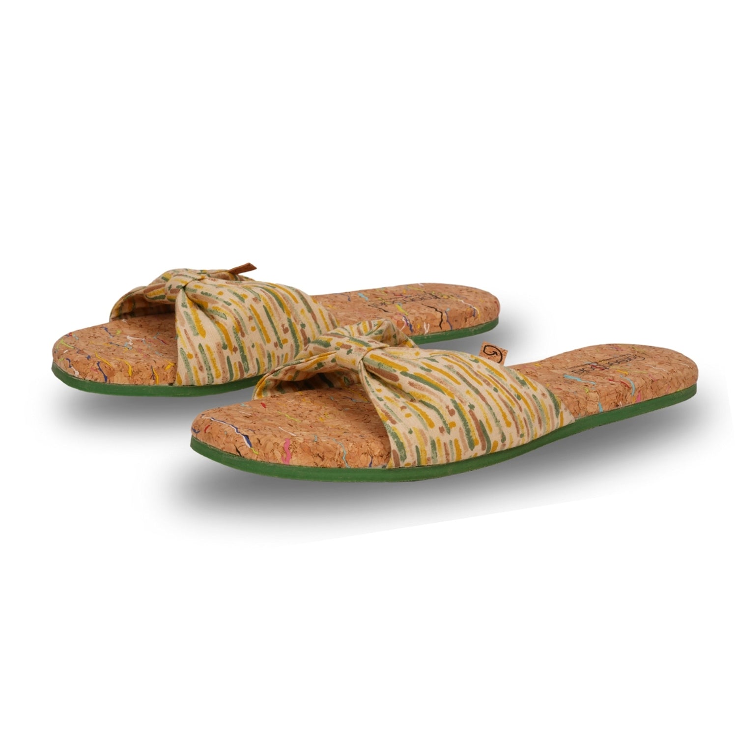 Stylera stylish flat sandals with bow featuring a cork insole for comfort and a trendy design