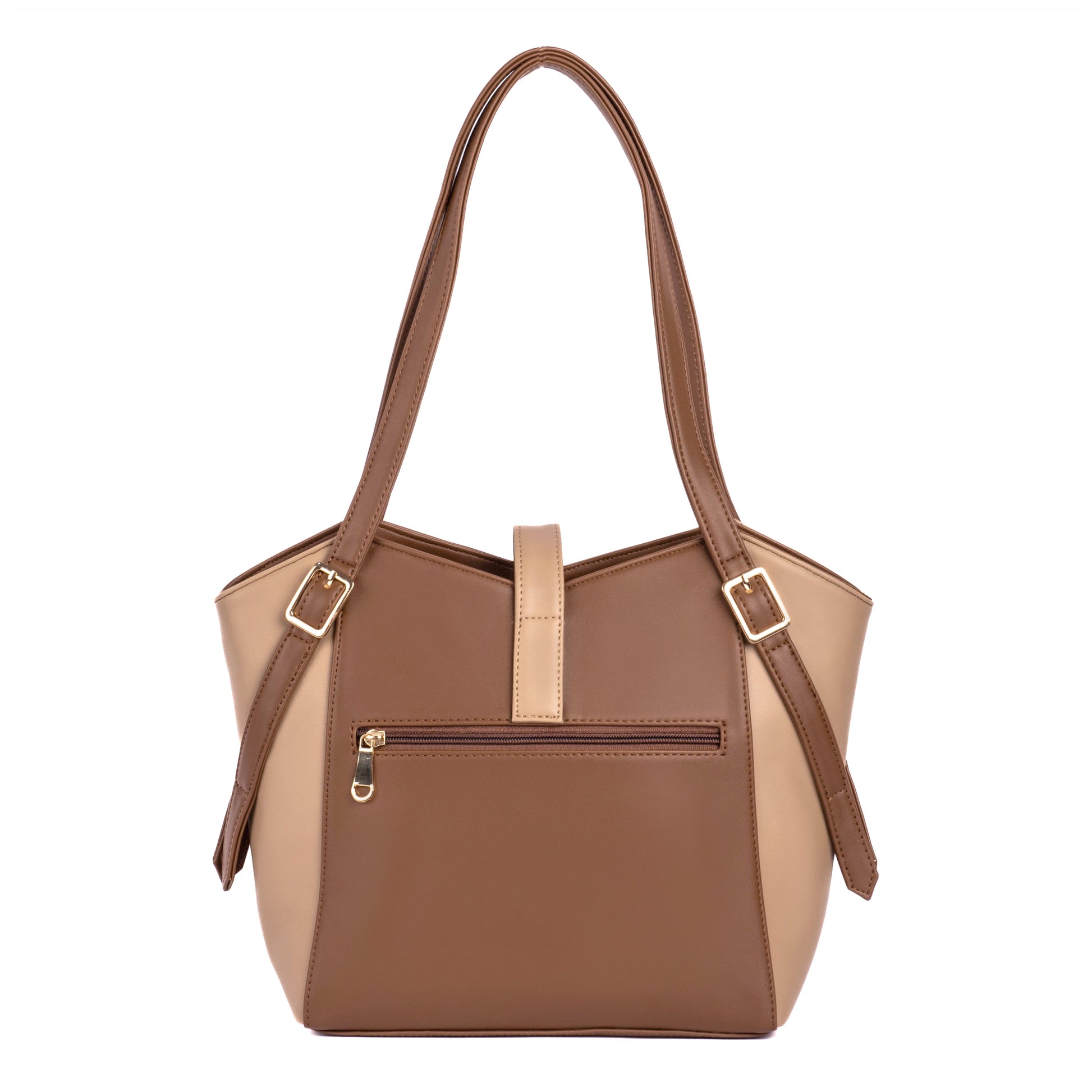 Stylish large everyday tote bag in brown with a zippered pocket and sturdy handles for daily use