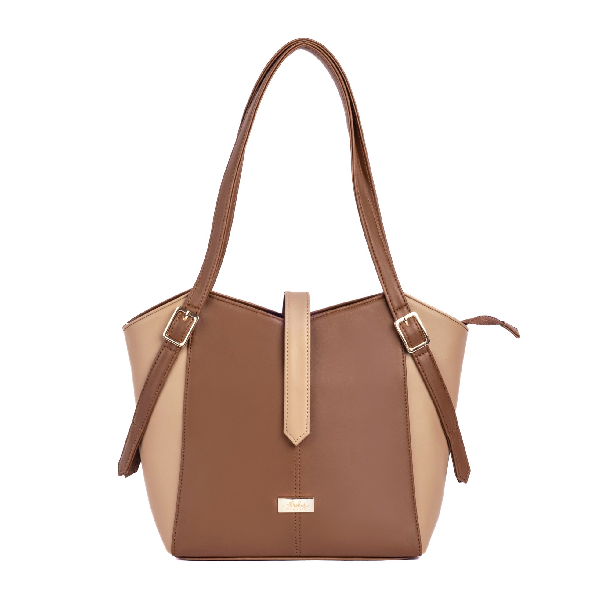 Elara Tote Bag in brown and beige, stylish large everyday tote for casual outings
