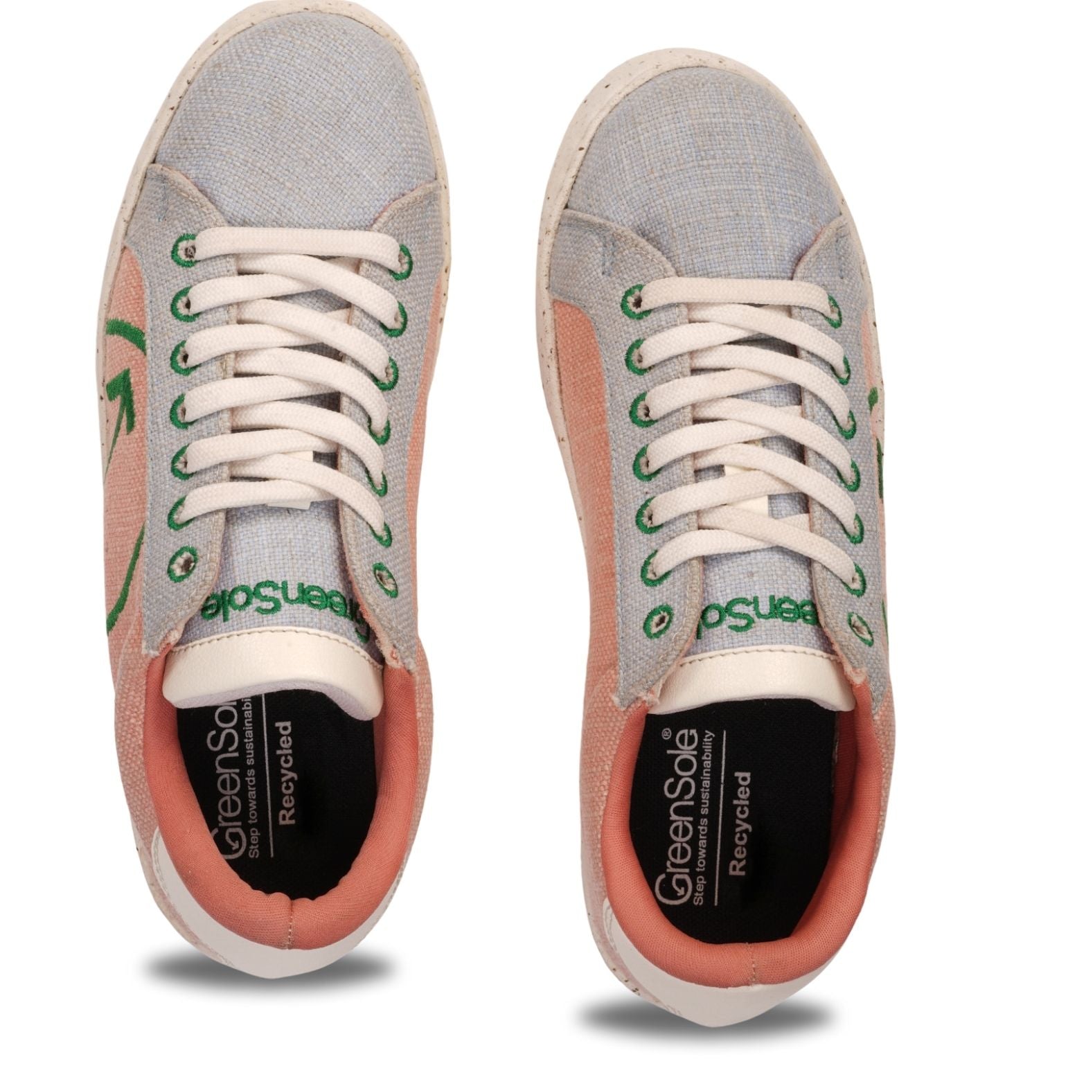 Sustainable casual sneakers for women in light blue and peach with eco-friendly materials from Stylera
