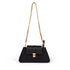 Stylish mini baguette bag in black with a gold chain strap, perfect trendy black shoulder bag for women