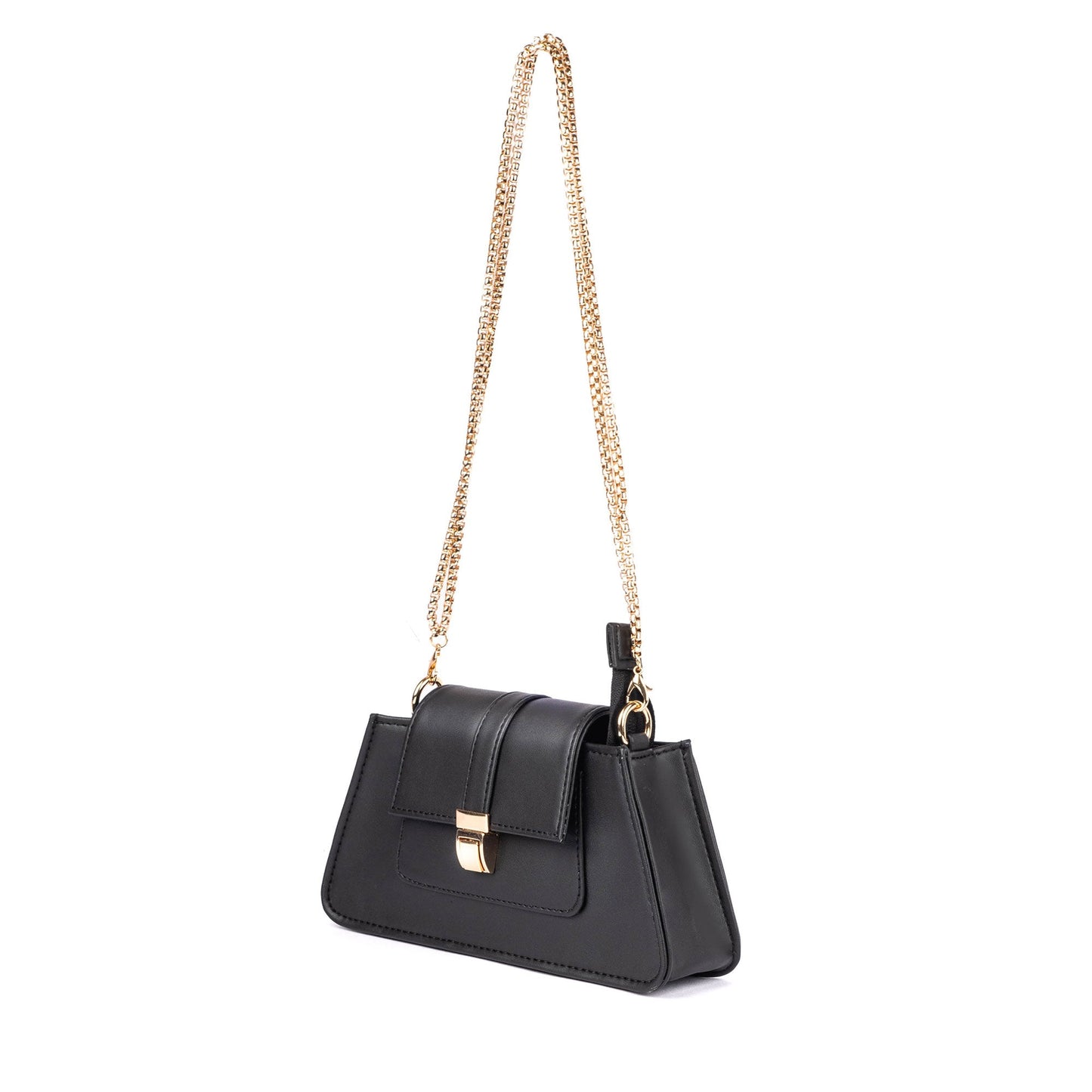 Trendy black shoulder bag for women with a chain strap and stylish flap design