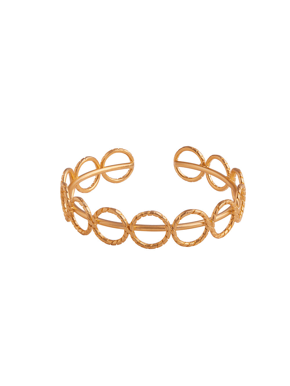 Stylera trendy gold accessory bracelet open cuff with linked textured circular loops for elegant layering