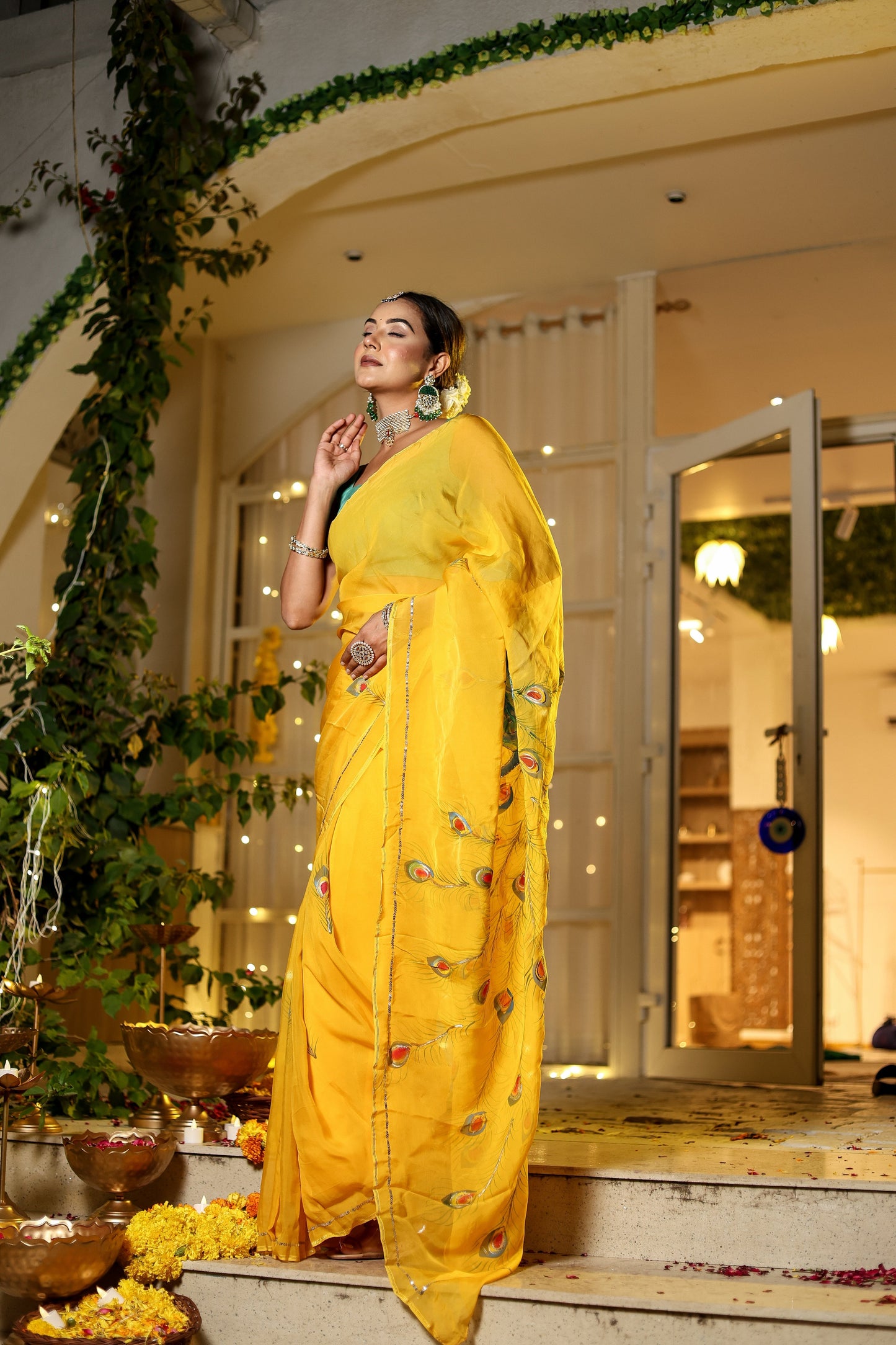 Elegant yellow Stylera unique Indian saree with embroidery, perfect for festive occasions