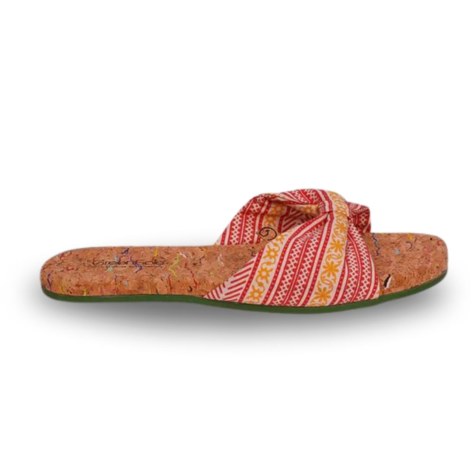 Womens rainbow sandal flip flop with colorful striped design and comfortable cork sole