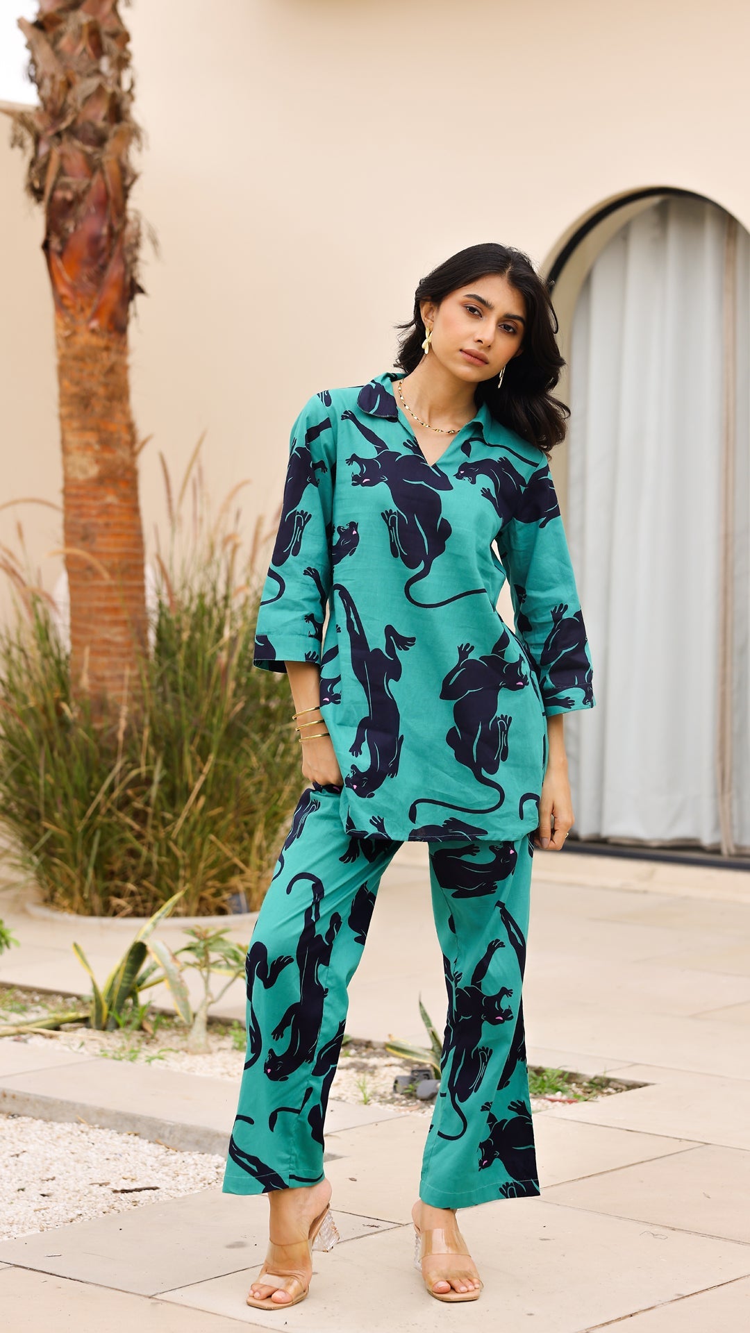 Emerald Panther Print Co-ord Set — label flavia womens coord sets brand guide
