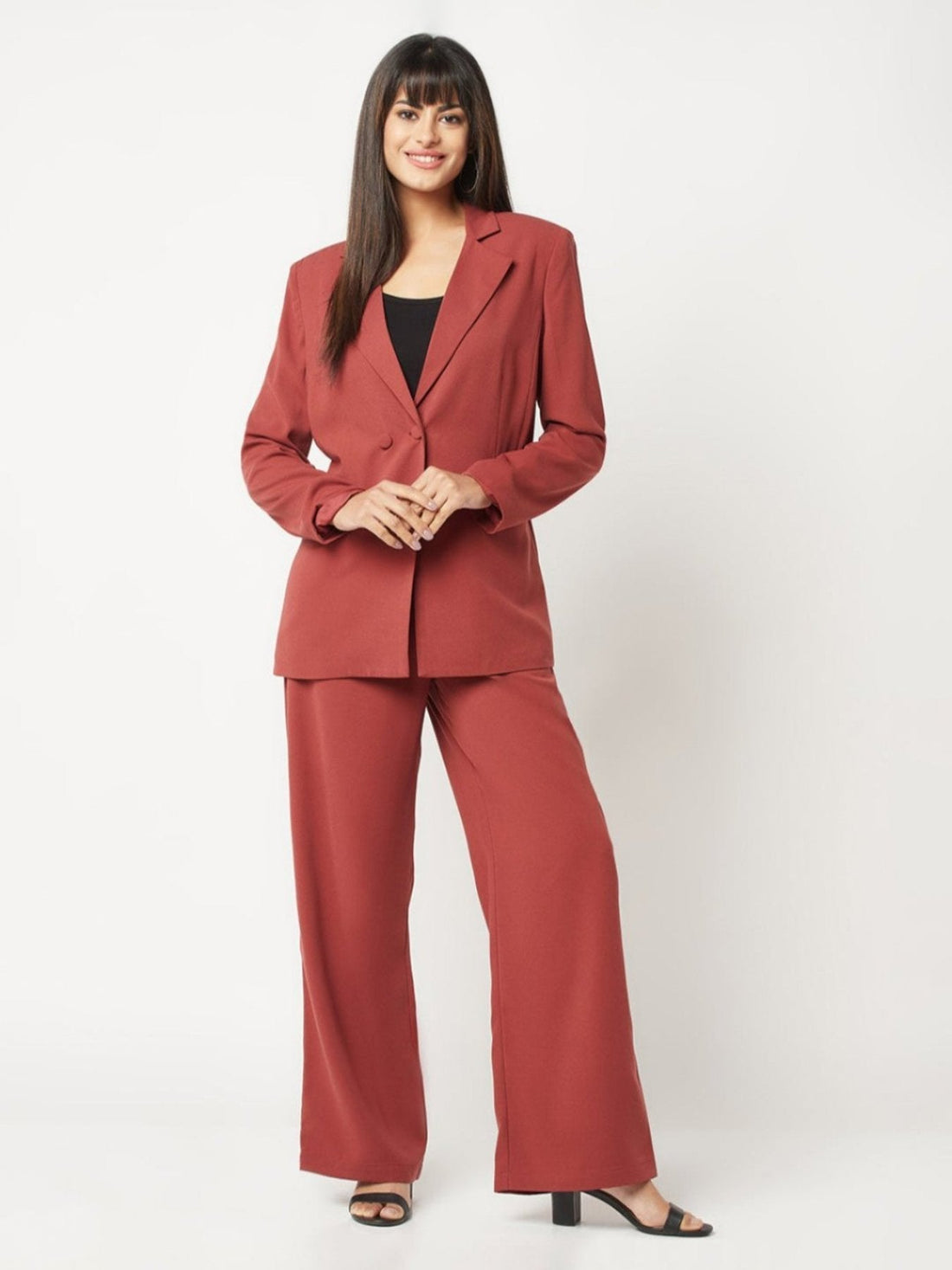 House Of W Deep Rust Solid Power Suit for women at Stylera