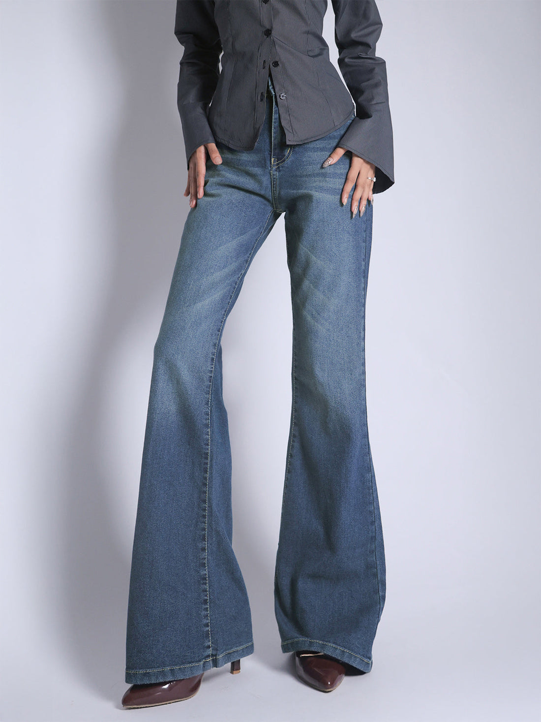 Galactic Blue Tinted Y2K Bootcut Jeans by Stylish Wodrobe — the reference Y2K silhouette on Stylera.