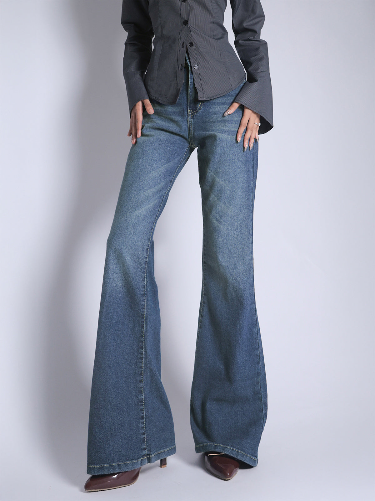 Galactic Blue Tinted Y2K Bootcut Jeans by Stylish Wodrobe — the reference Y2K silhouette on Stylera.