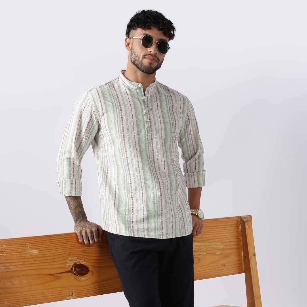 Uri ivory green dobby short kurta for men's festive looks — Stylera