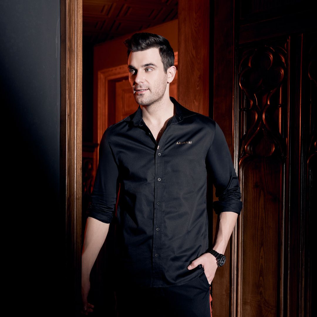 Aachari Signature Spark Black Shirt — flagship black shirt from Stylera's Aachari collection