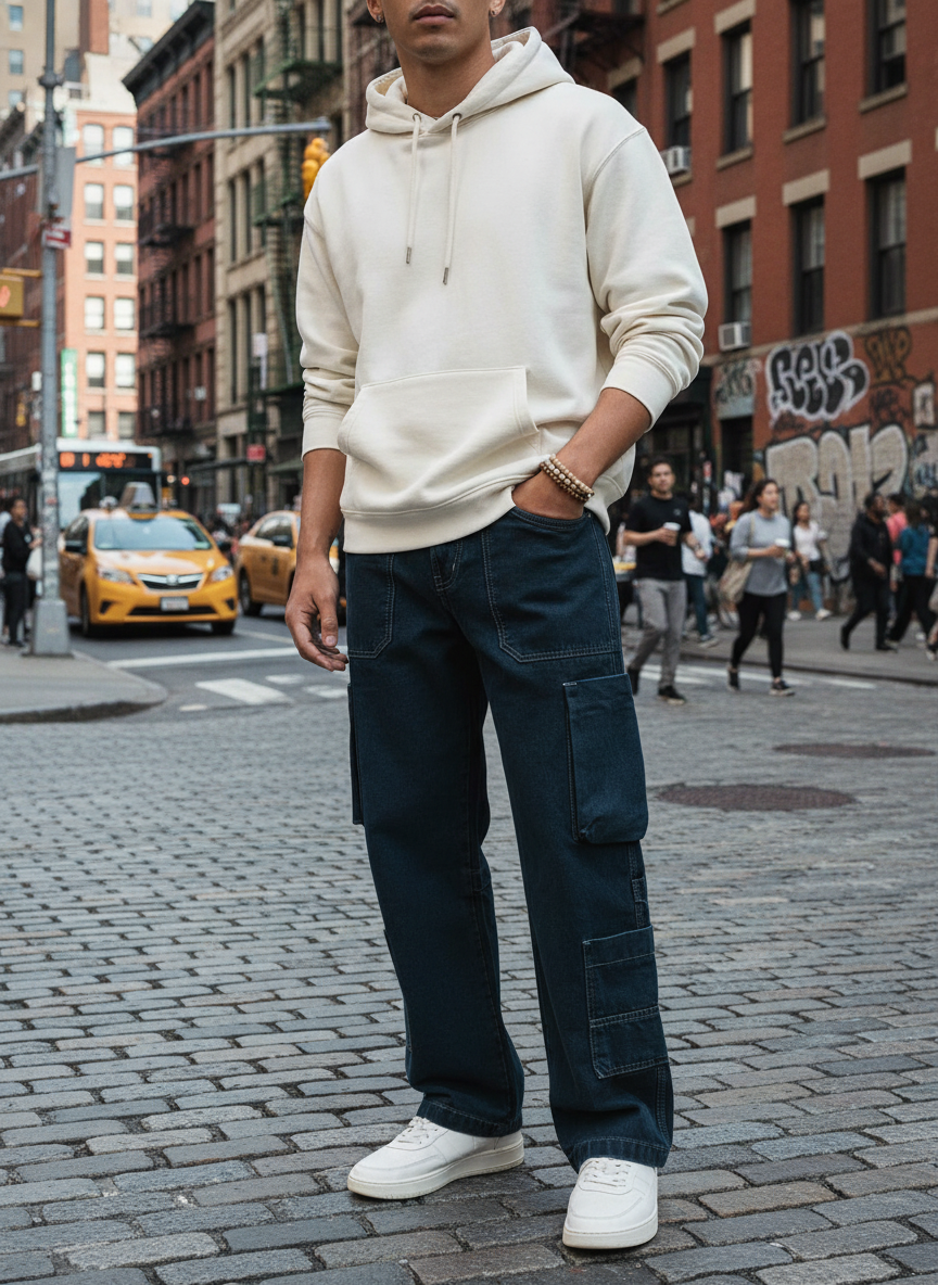 B5IVE Midnight Indigo Cargo Straight Fit Jeans — best men's cargo jeans in India 2026