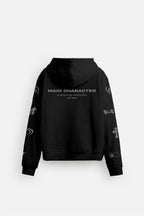 Imperial Printed Black Oversized Zipper Hoodie Main Character