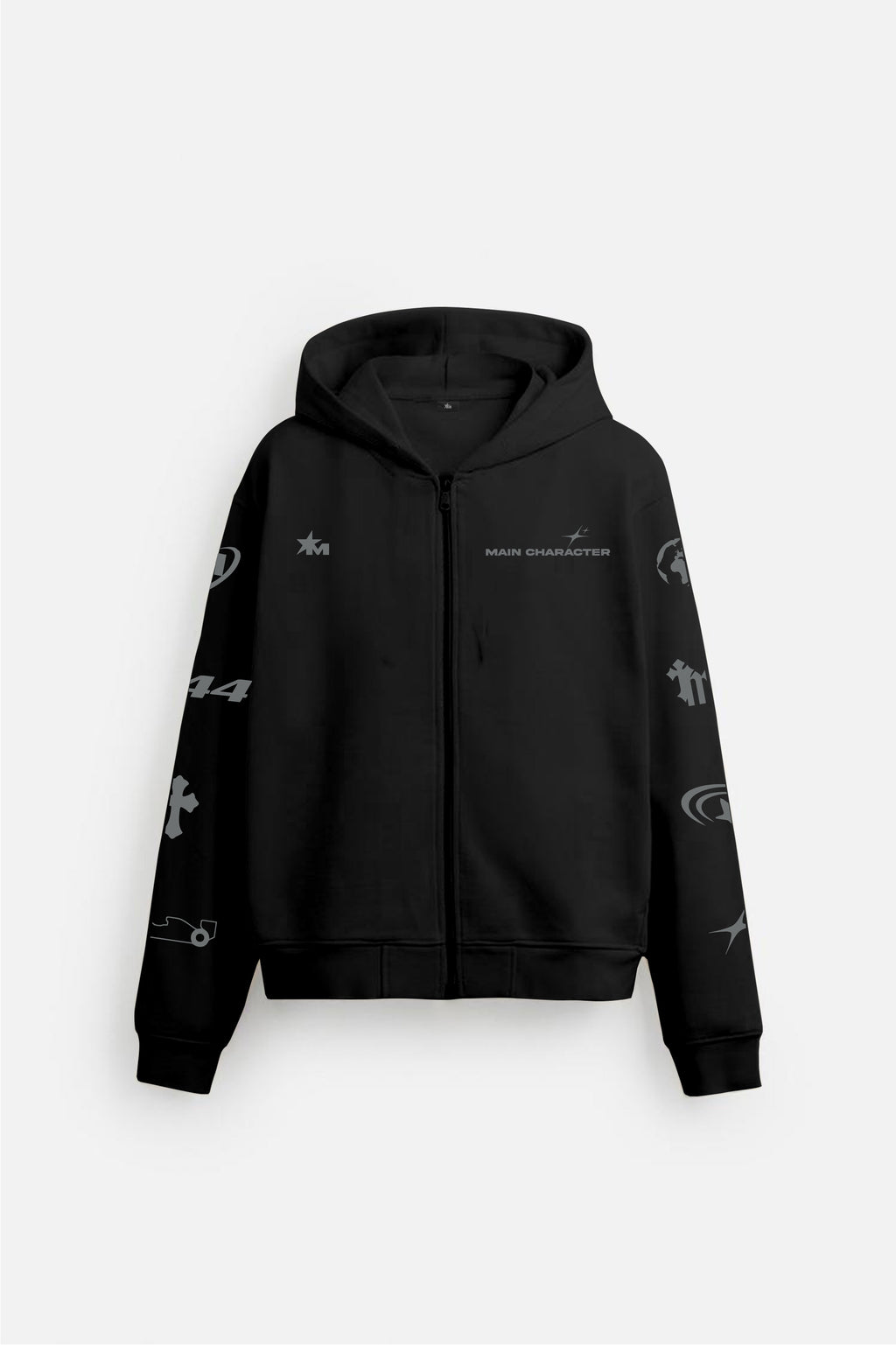 Imperial Printed Black Oversized Zipper Hoodie Main Character