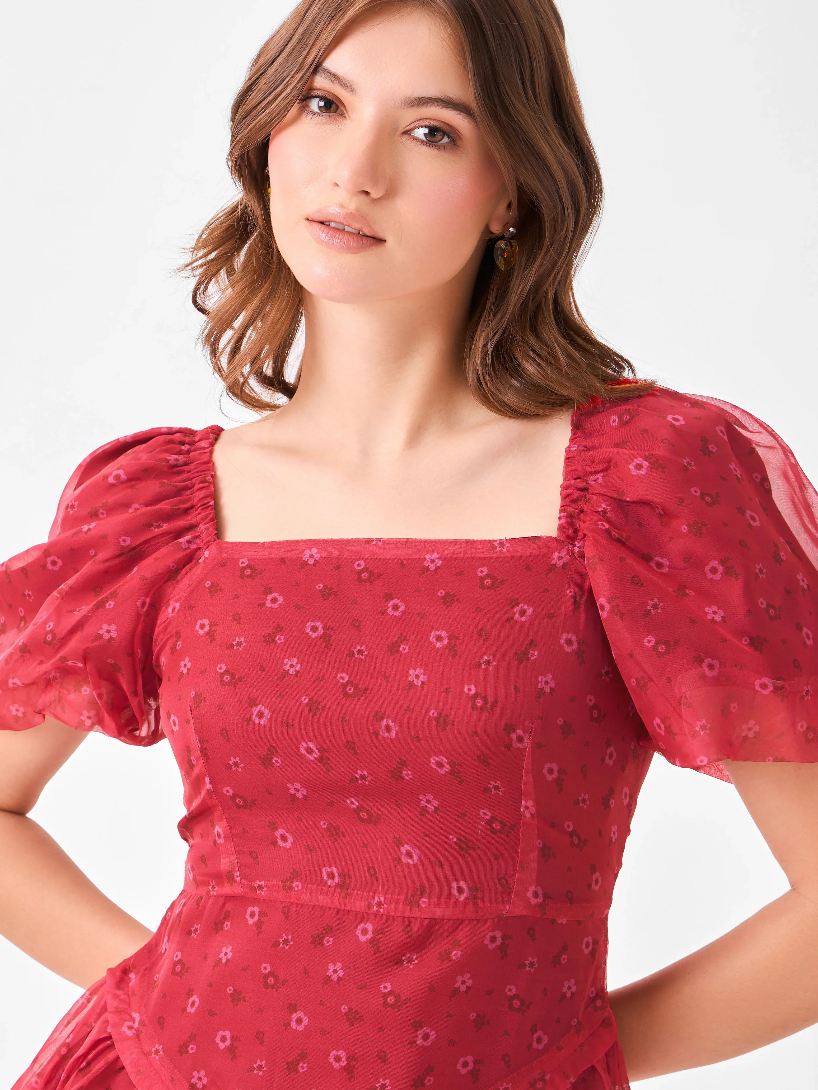 Slayberry Casual Floral Maroon Mini Dress