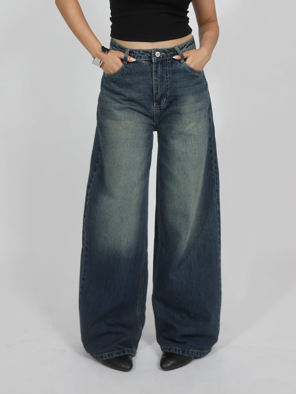 Oxford Blue Washed Wide Leg Jeans Stylish Wodrobe