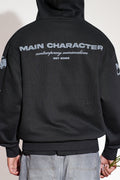 Imperial Printed Black Oversized Zipper Hoodie Main Character