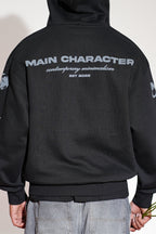 Imperial Printed Black Oversized Zipper Hoodie Main Character