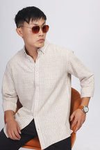 Uri Light Brown Gingham Check Cotton Shirt Uri