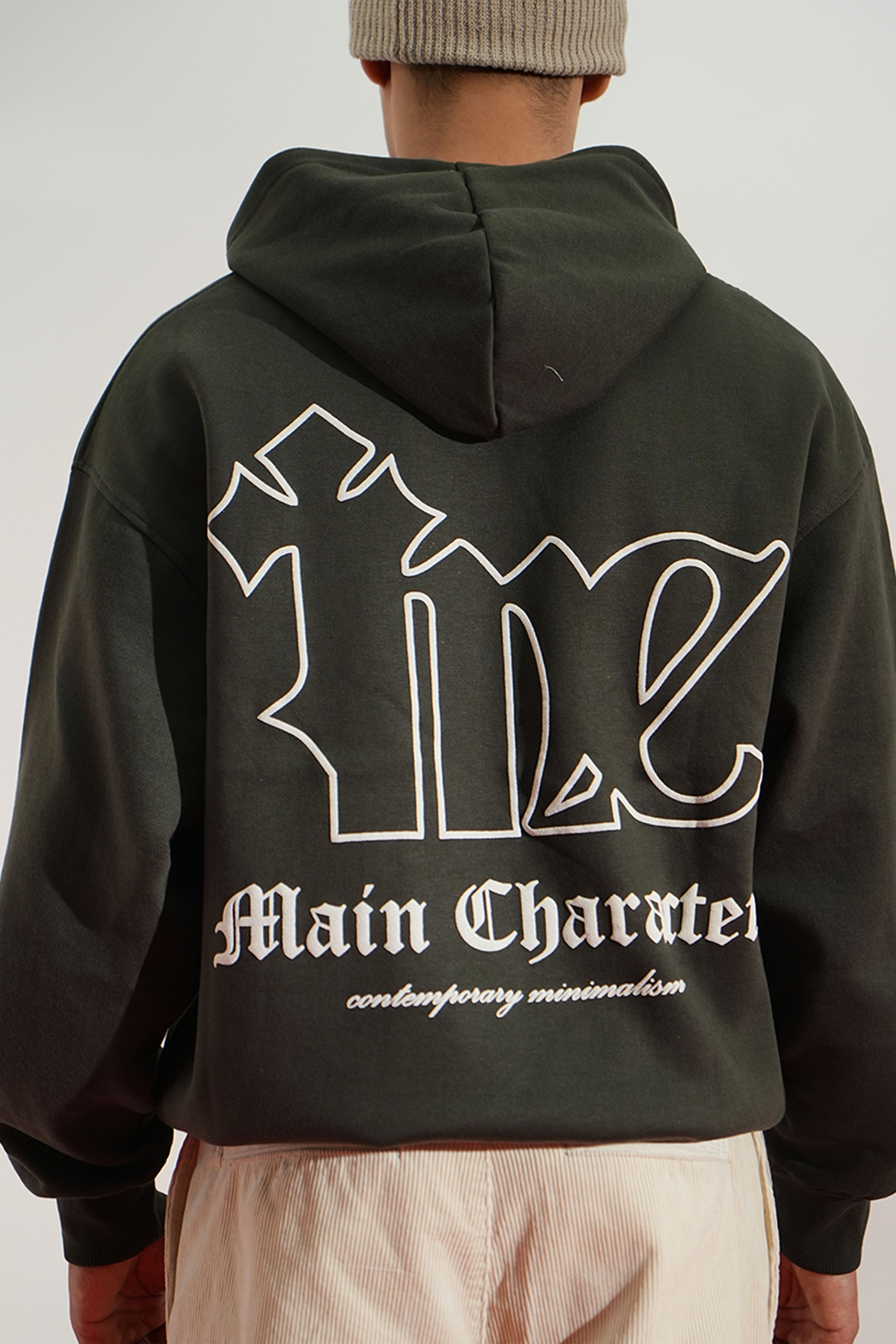 Shadow Line Printed Oversized Grey Hoodie