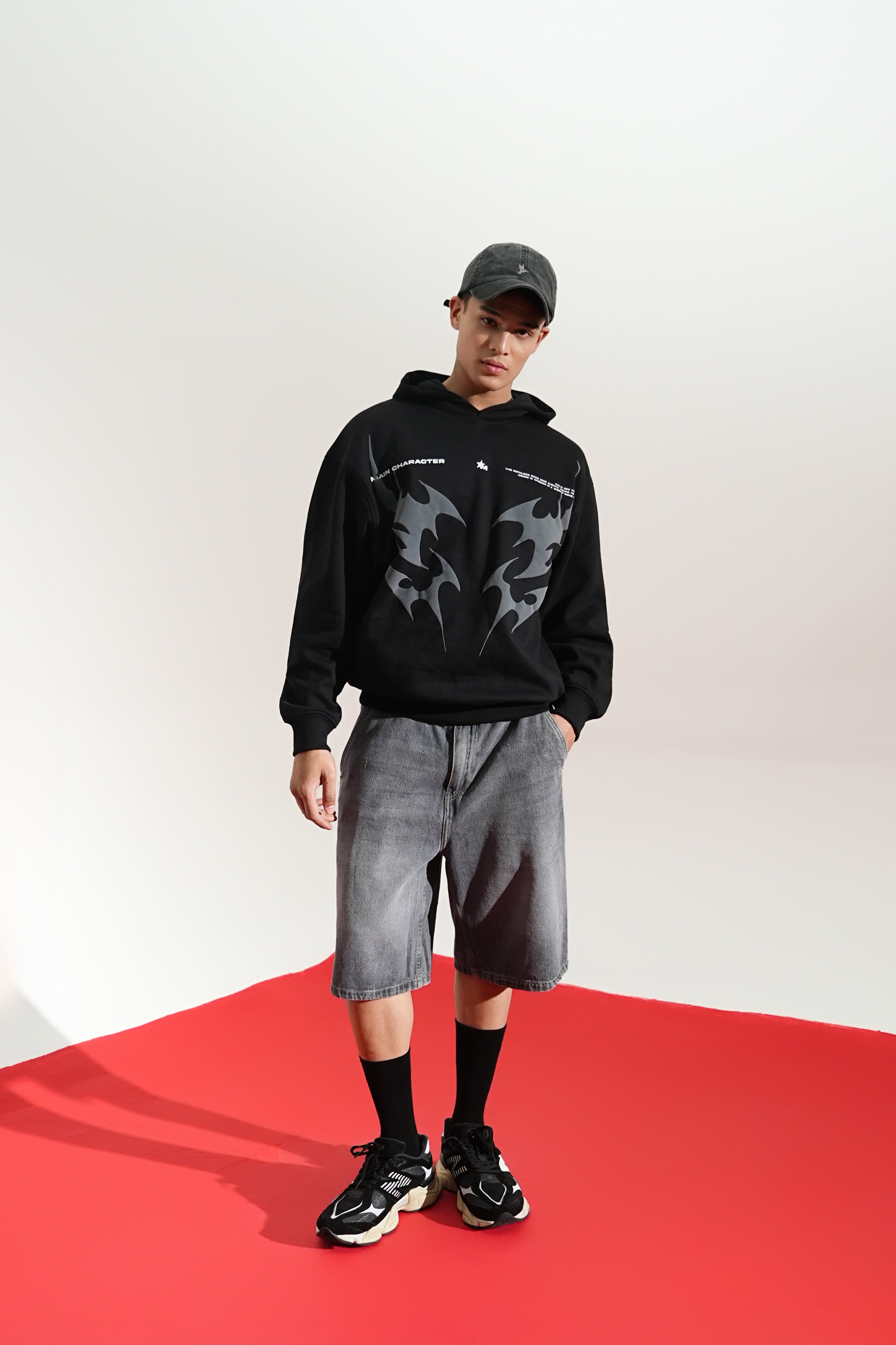 Black Oversized Printed Aura Hoodie Main Character